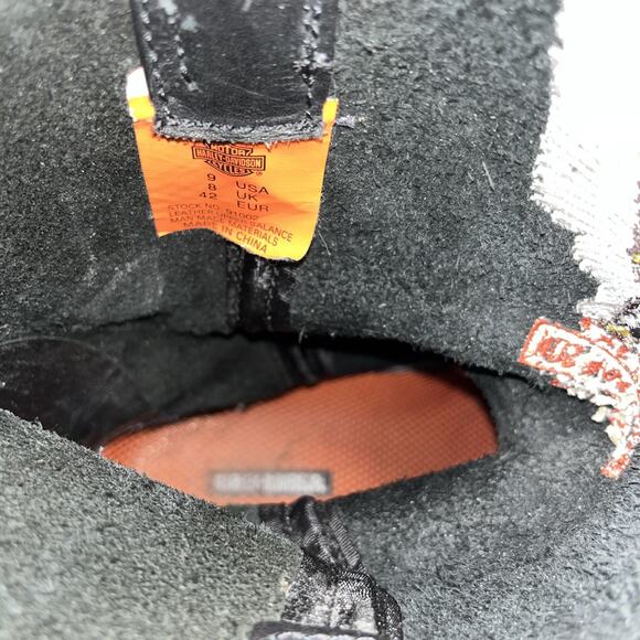 Harley Davidson Black Leather Boots Harness Embroider Eagle Logo SQ Toe- Men’s 9 - Picture 10 of 12